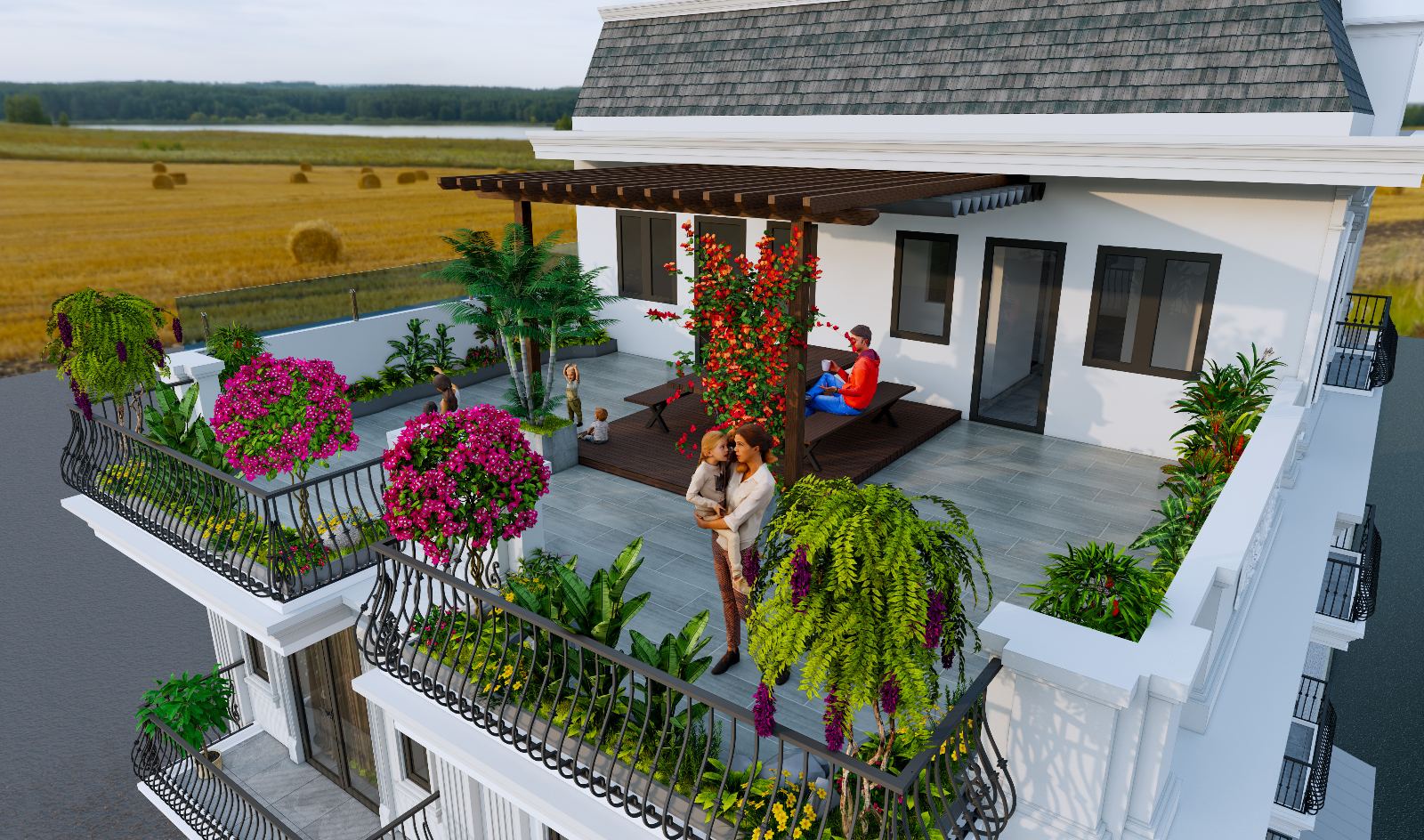 Vườn sân thượng đẹp gfarm tháng 5/2024